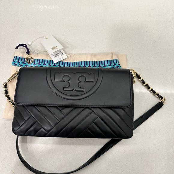 Tory Burch Handbags - TORY BURCH Alexa Clutch (Black) w/ Gold Chain Strap